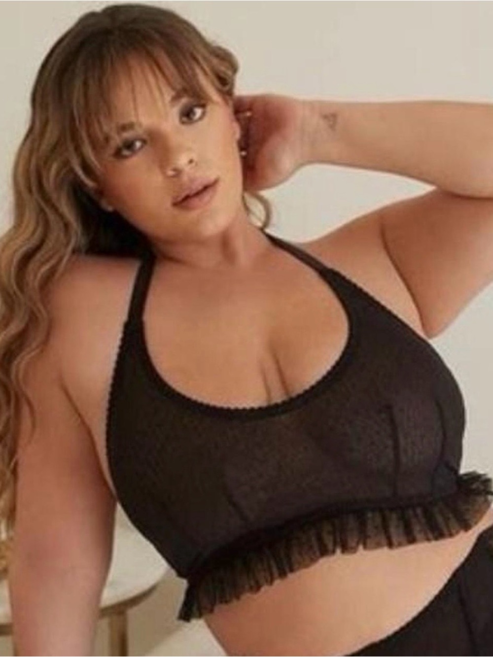 Savage X Fenty Black Lace Ruffle Hem Bandeau Bralette